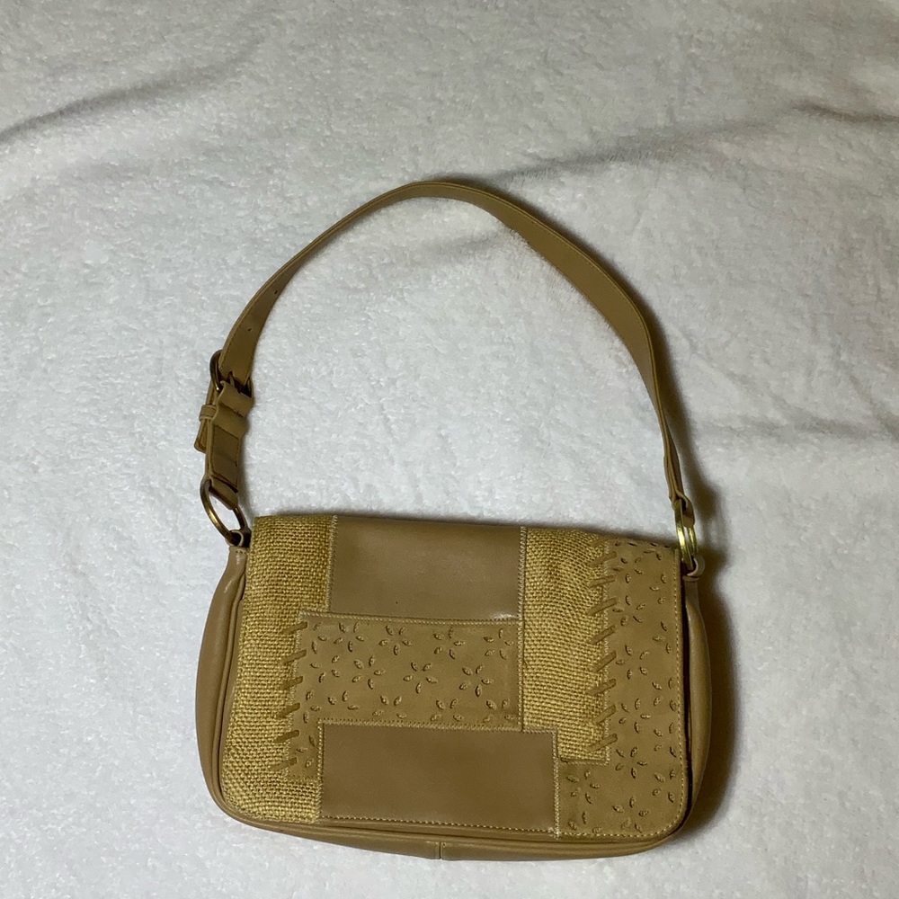 Vintage Nine West 90s/Y2K Patchwork Tan Shoulder Bag